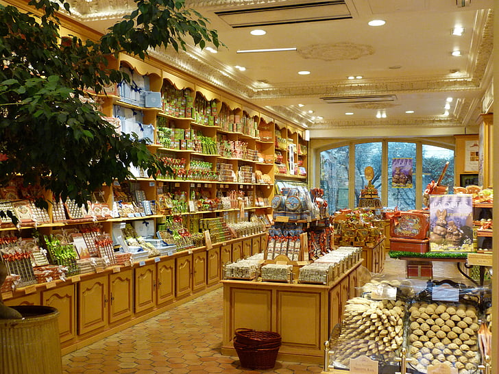 shop, confectionery, trade, merchandiser, interior, display