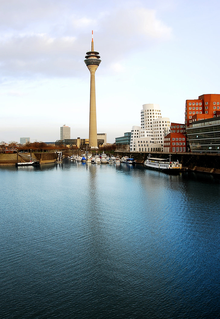 Marina, Rhine tower, Düsseldorf, tempat terkenal, arsitektur, adegan perkotaan, Kota