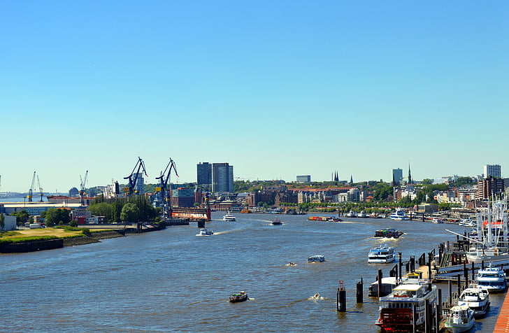 Hamburg, hamn, Hamburgs hamn, Elbe, portalkranar, hamnen i hamburg, Crane