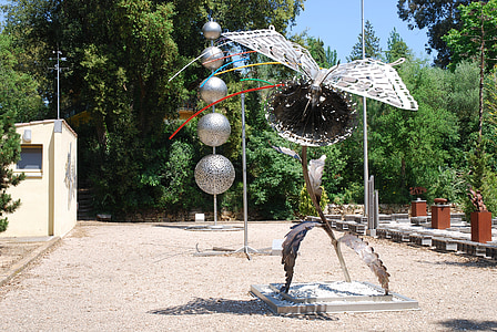 Spanien, konstnär, skulptur metall, mannen, parasoll, skålar, resor