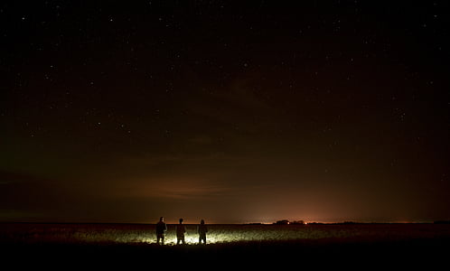 night, northern lights, nature, lights, stars, space, field