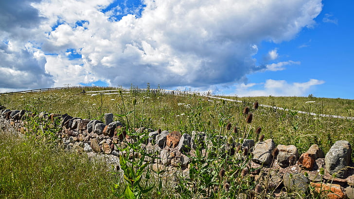 scotland, england, sky, clouds, landscape, meadow, wall