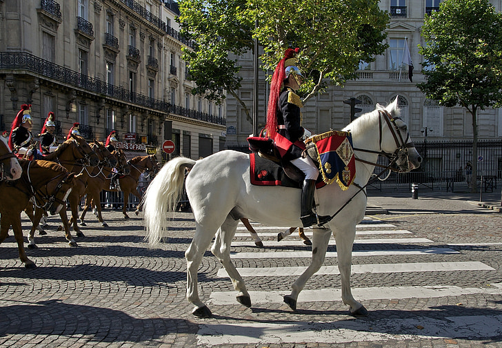 Paris, Frankrike, hästar, Guard, kavalleriet, regemente, staden