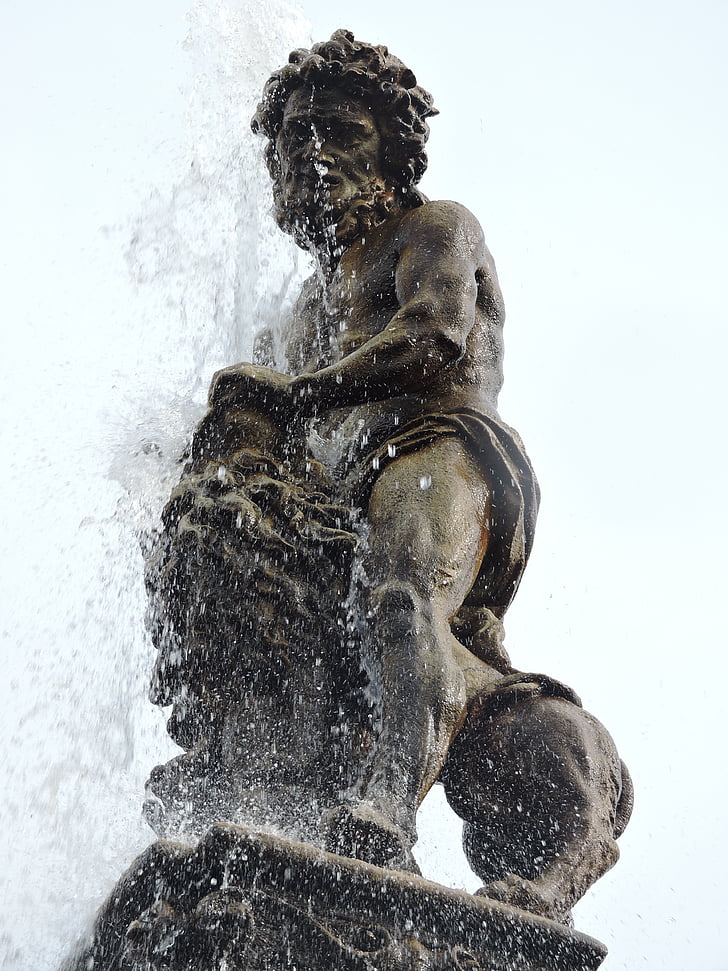 fountain, czech budejovice, statue, samson, the lion, water, monument
