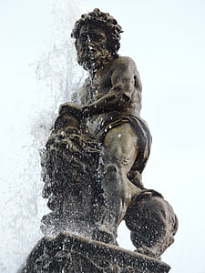 Fontaine, budejovice tchèque, statue de, Samson, le lion, eau, monument