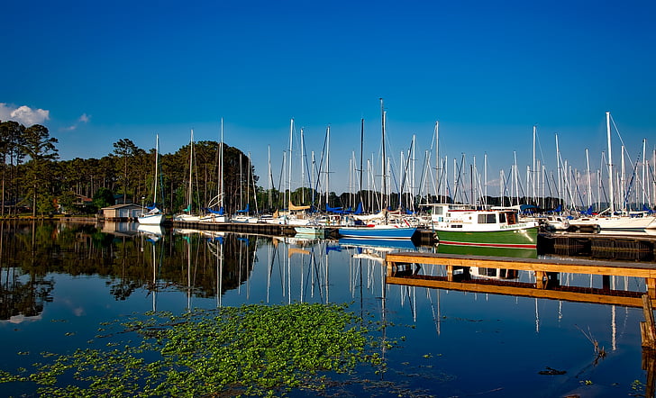 езеро guntersville, Алабама, Марина, лодки, платноходки, док, вода