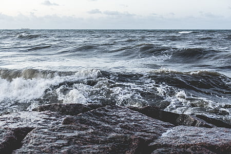 photo, mer, vagues, océan, marées, à bascule, roches