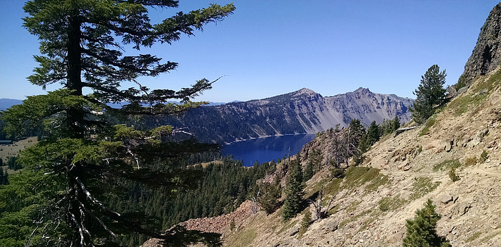 Lago del cráter, Oregon, Parque Nacional, azul, naturaleza, cielo, panorámica