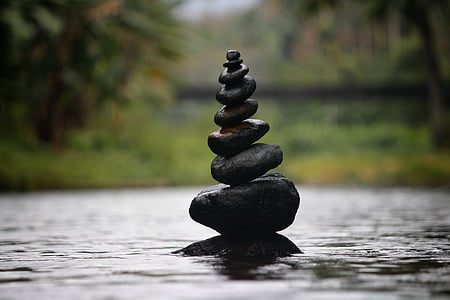 pebbles, balanced pebbles, water, balance, rock, nature, stone