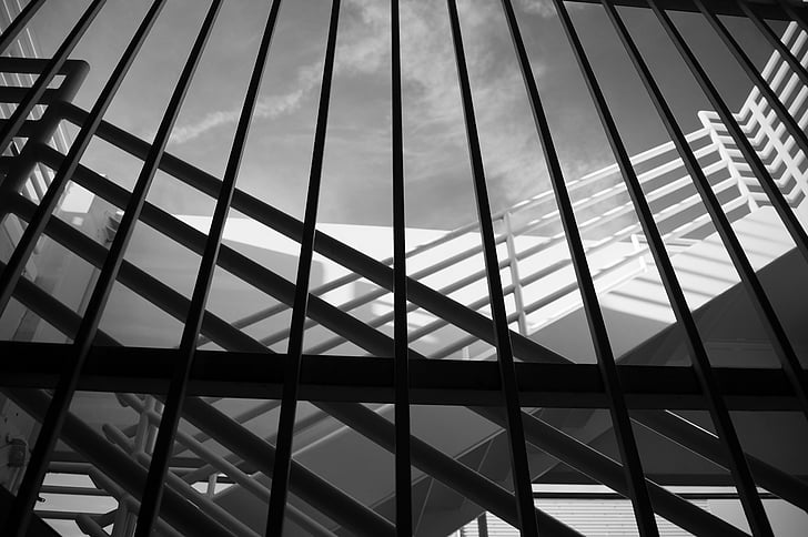 architecture, lignes, noir et blanc, Résumé, fine art, escaliers, Metal