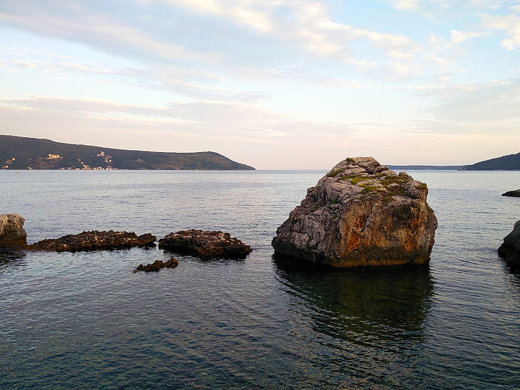 pedras, pedras, praia, mar, Mar Adriático, Baía, Boka