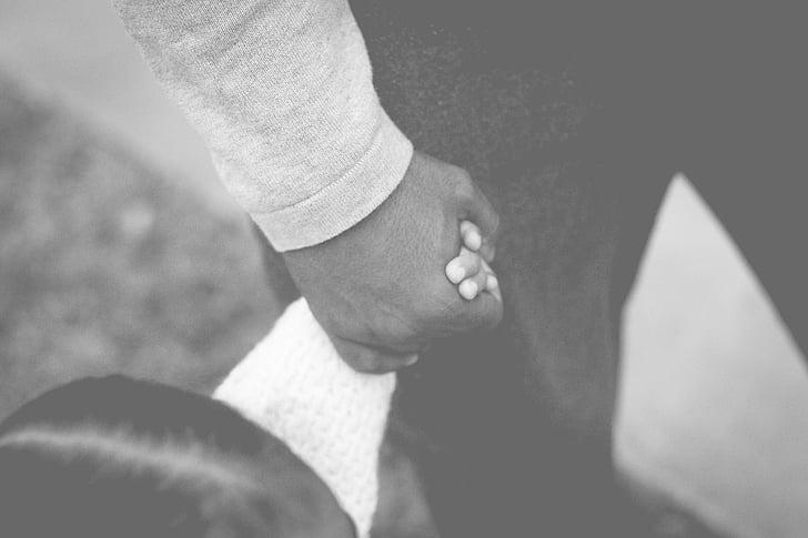 daughter, girl, father, holding, hands, black and white, dad