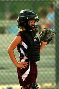softball, afspiller, catcher, Pige, kvinde, spil, konkurrence