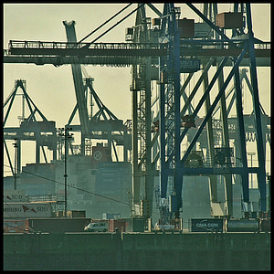 luka, Hamburg, dizalica, vode, brod, tehnologija