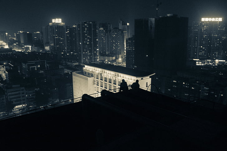 Nacht, die auf dem Dach, Porträt, Abbildung, Guangxi, Nanning, Mann