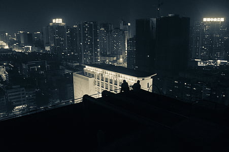 gece, çatı, portre, şekil, Guangxi, Nanning, adam