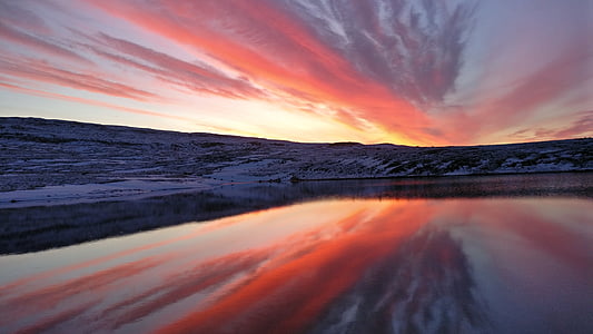 praia, amanhecer, Crepúsculo, noite, Horizon, Islândia, paisagem