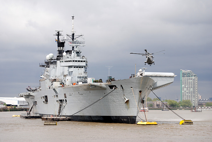 aircraft carrier, helicopter, river thames, aircraft, carrier, military, ship