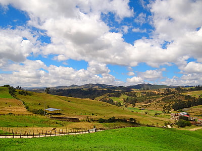 поле, страна, chocontá, Cundinamarca, Колумбия, облаците, слънце