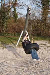 playground, tire swing, boy, play, fun