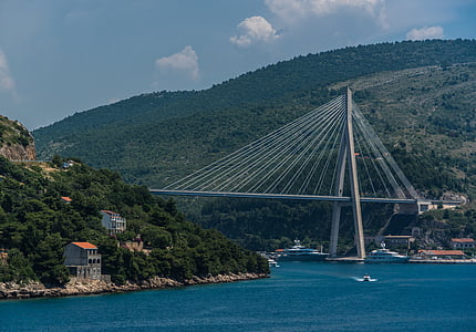 Croatie (Hrvatska), Dubrovnik, pont, montagnes, l’Europe, ville, voyage