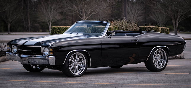 black, classic, convertible, hood, coupe, car, vintage