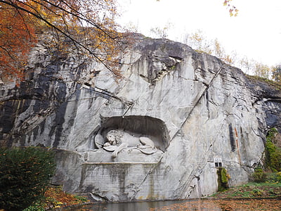 oroszlán emlékmű, emlékmű, oroszlán, a vágytól, megkönnyebbülés, svájci megőrzése, fekvő