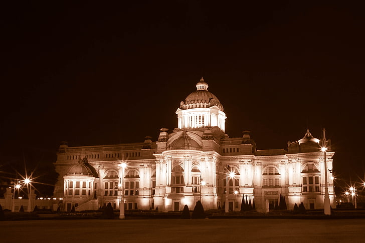Palácio, Banguecoque, paisagem, à noite, Monumento, arquitetura, lugar famoso