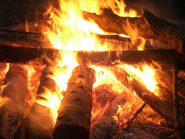 gaisro, laužo, šilumos, šviesos, karščio, medienos, dega