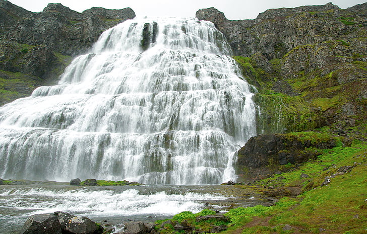 Исландия, dynjandi, Каскад, Водопад, Река, Природа, воды