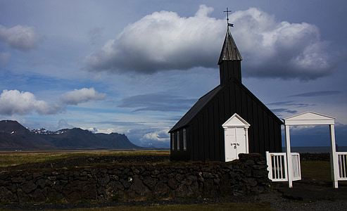 Island, kostel, vesnice, budova, náboženství, venku, věž