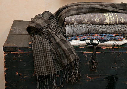 Huivit, tekstiilit, kangas, laatikko, huivi, purry, ruskea