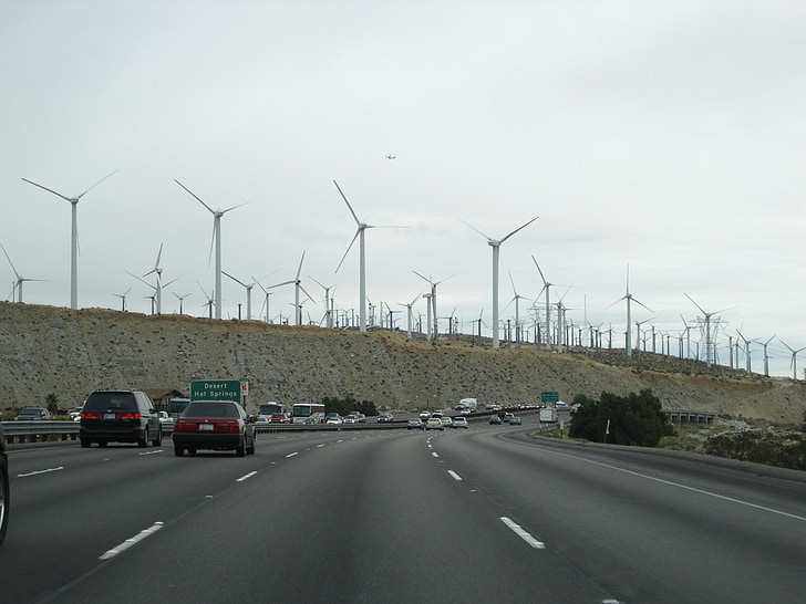 energia eólica, turbina de vento, estrada, energia alternativa, rua, tráfego