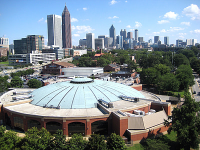 Atlanta, Gruzija, pilsēta, pilsētās, siluets, ēkas, debesskrāpju