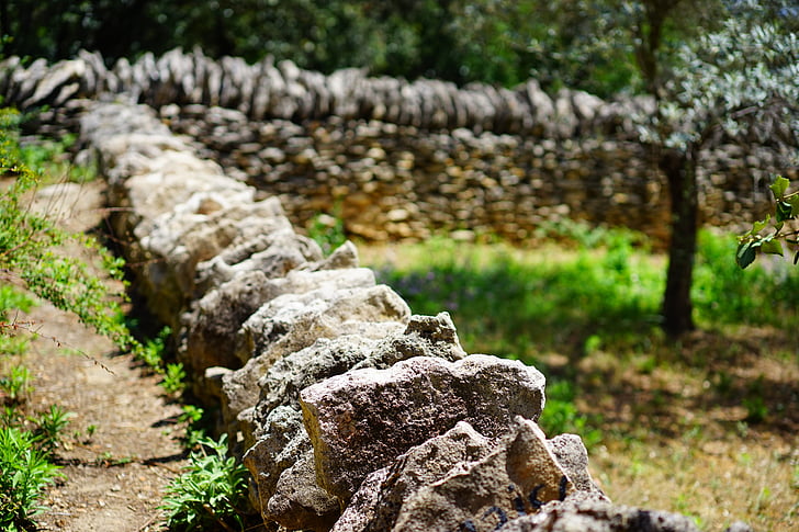 zeď, kamenná zeď, suché kamenné zdivo, kameny, nakupené, vrstvení, Village des bories