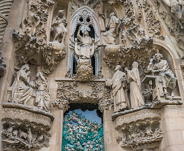 Sagrada familia, székesegyház, külső, Barcelona, építészet, templom, híres