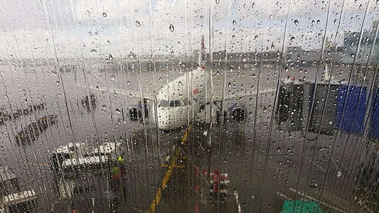 lufthavn, Terminal, flyet, regn
