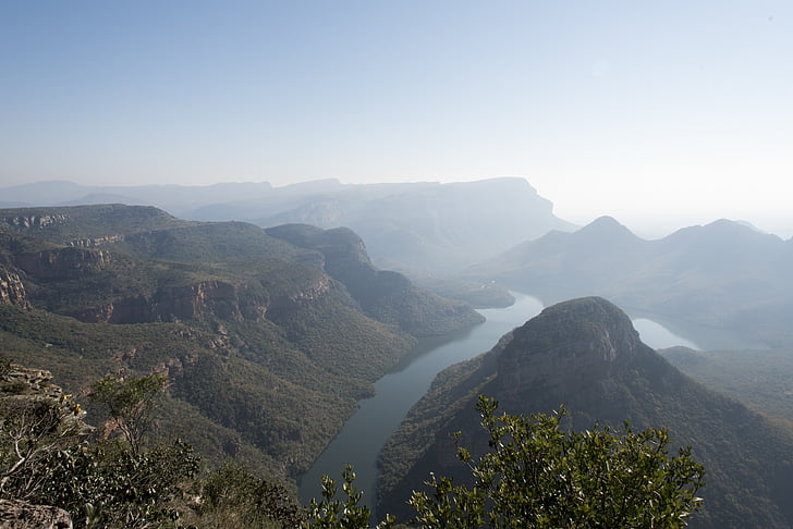 folyó, hegyek, panoráma, természet, táj, víz, erdő