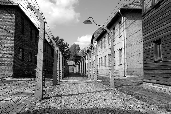 Polen, concentratiekamp, Auschwitz, Barak, het platform, oude, zwart-wit