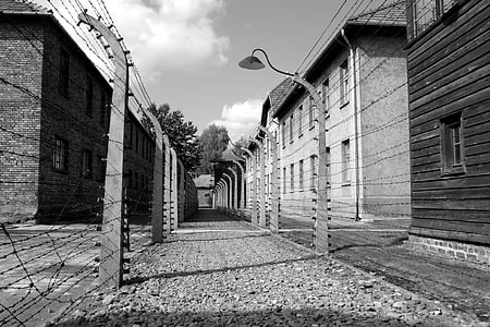 Polandia, kamp konsentrasi, Auschwitz, Barak, arsitektur, lama, hitam dan putih