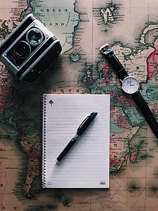 글로벌, 지도, 지리, 여행, 노트북, 쓰기, 펜