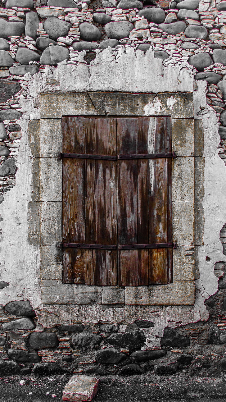 cửa sổ, cũ, tuổi từ, phong hóa, cửa sổ cũ, gỗ, bức tường