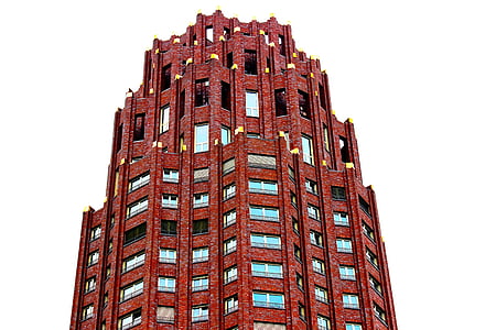 červená, mesto, budova, mrakodrap, Frankfurt, Skyline, Architektúra