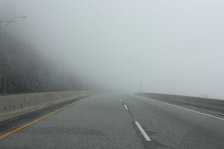 fog, road, route