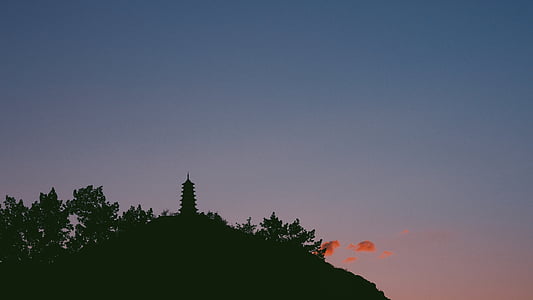 view, silhouette, building, temple, pagoda, asia, traditional