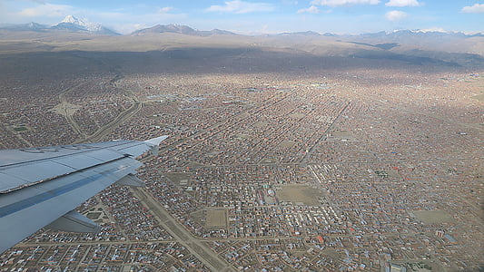samolot, okno, horyzont, góry, Boliwia, El alto, pływające