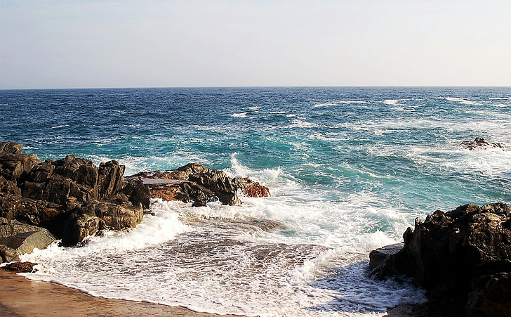 Коста Брава, море, Средиземно море, синьо, плаж, скали, Calella