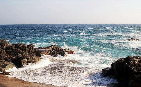 costa brava, sea, mediterranean, blue, beach, rocks, calella