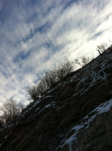 moln, vinkel, vinkel-perspektiv, Cliff, snö