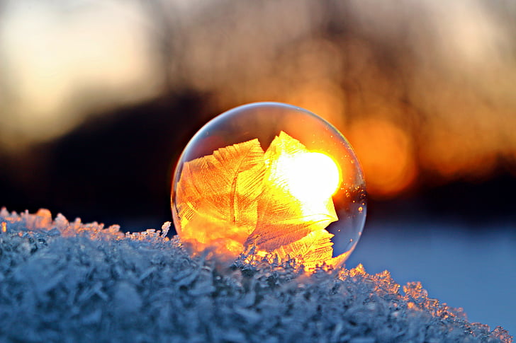 ice flowers, eiskristalle, soap bubble, frost globe, frost blister, winter, cold